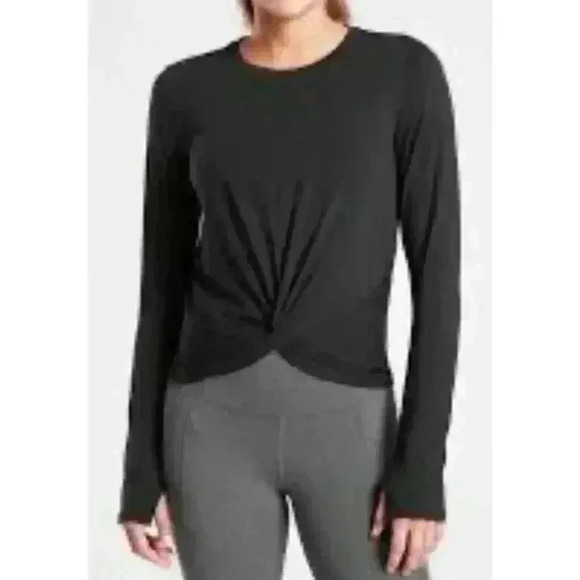 Athleta Long Sleeve Twist Womens Top Blouse Size XL Casual Black Activewear New - Picture 1 of 9